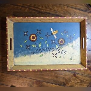 Vintage Hand-Painted Morning Bee Wooden Tray